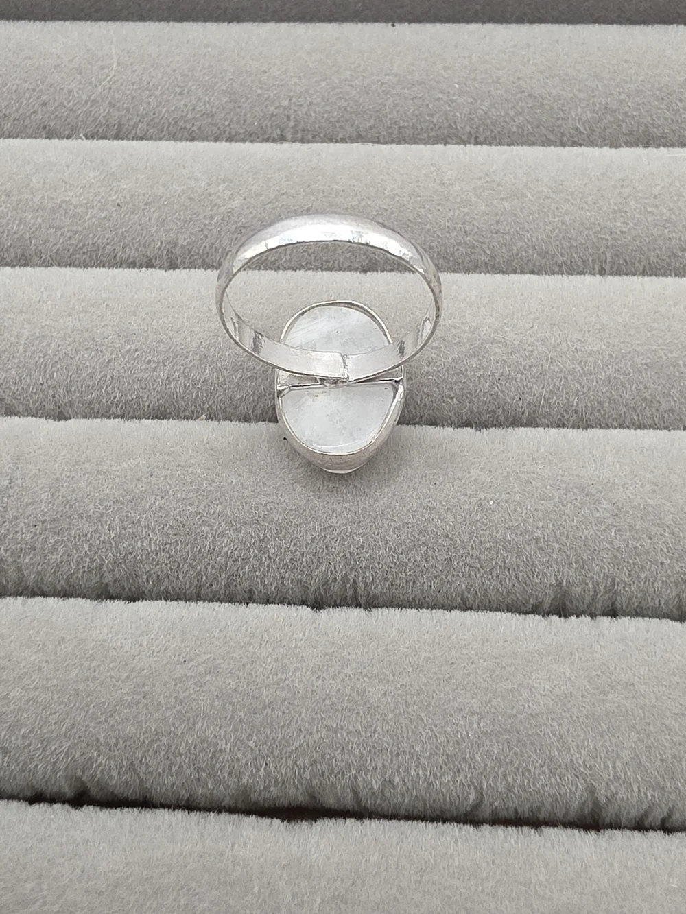 Silver Plated White Moonstone Oval Ring Size 6 1/4